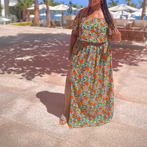 Plus Tropical Bardot And Skirt Co-ord